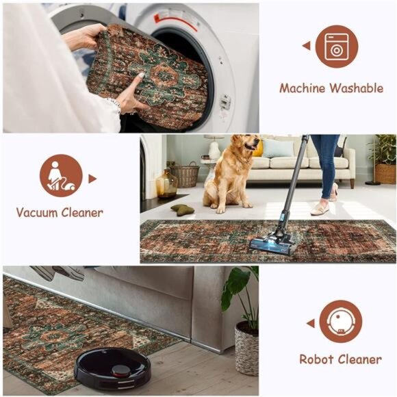 Washable Vintage Bathroom Rug, Small Area Rug 2x3 Entryway Rug Indoor Door Mat - Picture 3 of 6